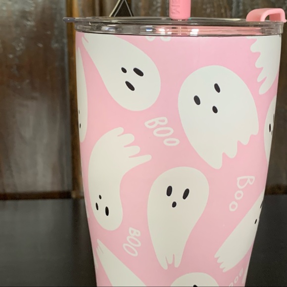 Pink Ghosts 30oz Stainless Steel Insulated Halloween Tumbler with Straw - Picture 3 of 10
